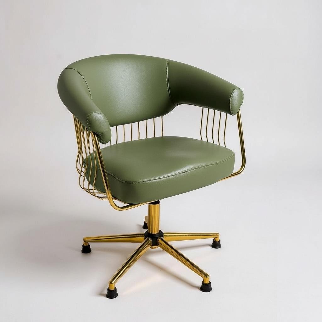 Kuaför Tarama ve Saç Kesim Koltuğu – Gold Telli Haki Yeşil