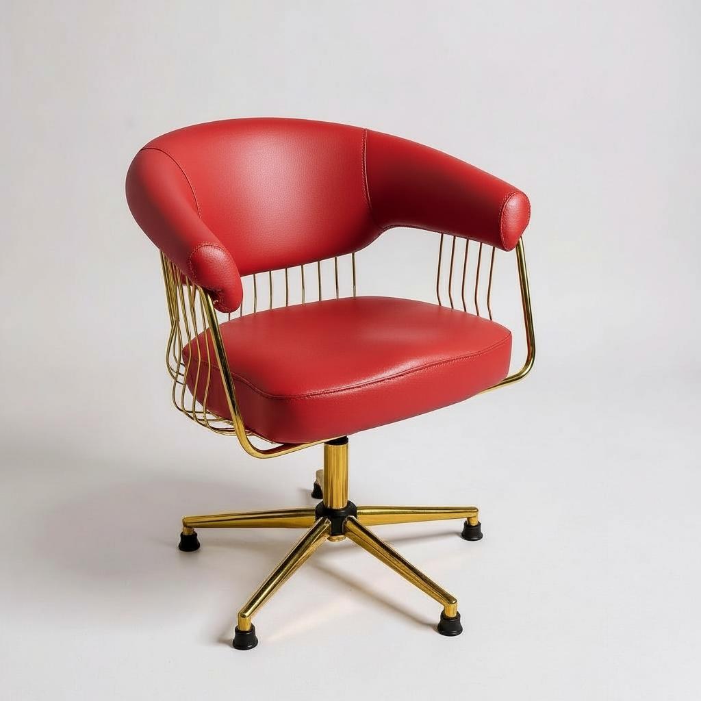 Kuaför Tarama ve Saç Kesim Koltuğu – Gold Telli Kırımızı