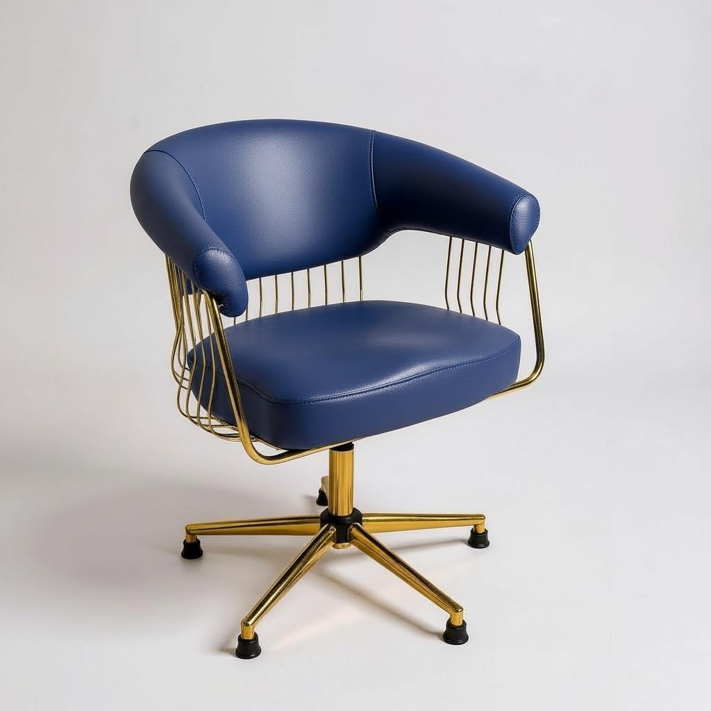 Kuaför Tarama ve Saç Kesim Koltuğu – Gold telli Lacivert