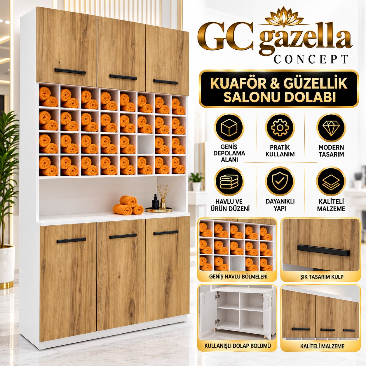 Kuaför Havlu ve Boya Dolabı Kahve rengi