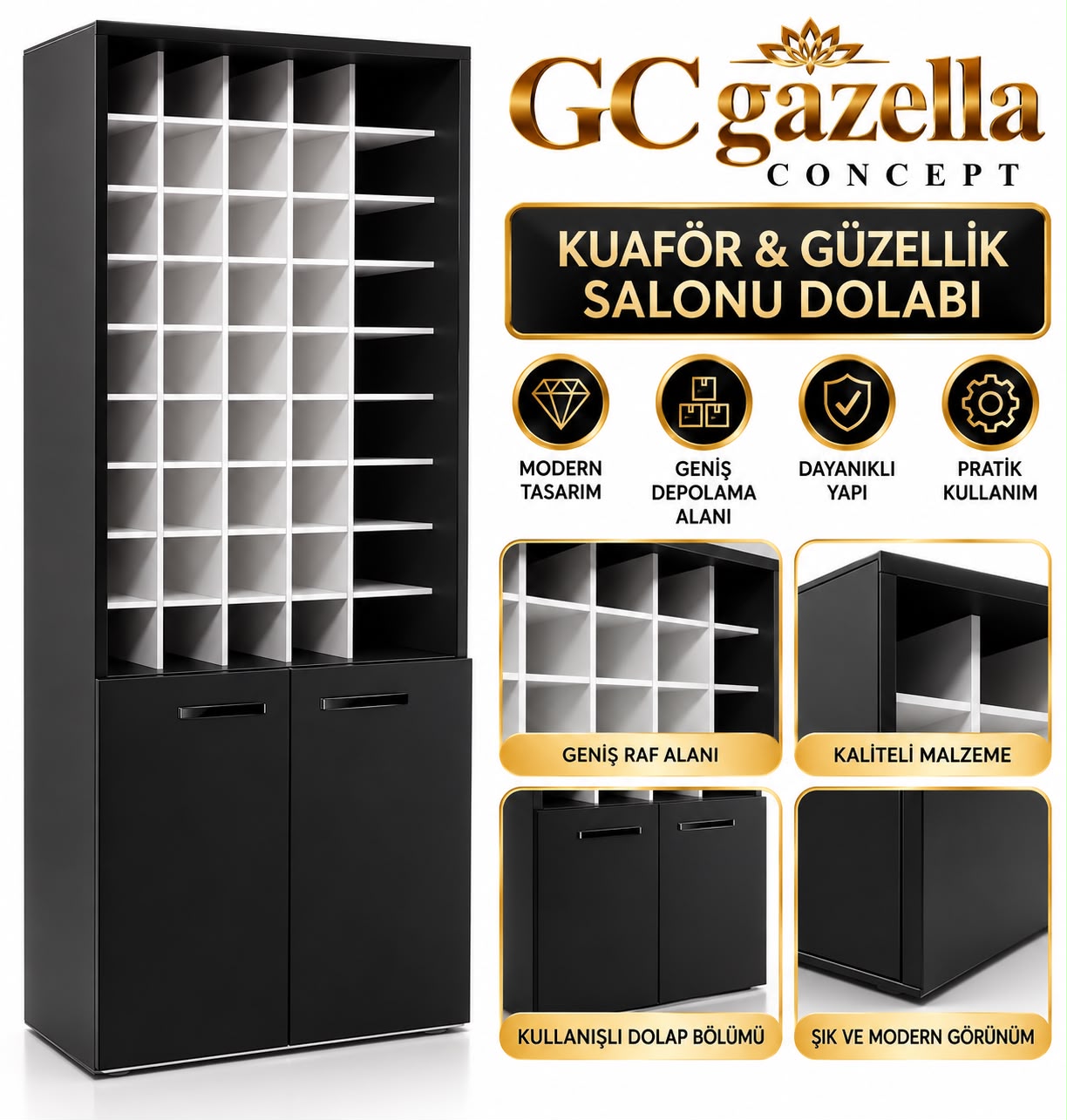 Kuaför Havlu ve Boya Dolabı Siyah